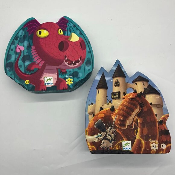Set of 2 Djeco Puzzles 24 Piece Edmond the Dragon & 54 Piece the Dragon's Castle - Picture 1 of 3